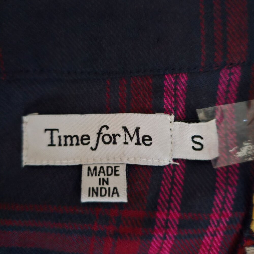 Time For Me Plaid Embroidered Floral Balloon Sleeve V-Neck Blouse Women's Small - Picture 10 of 15